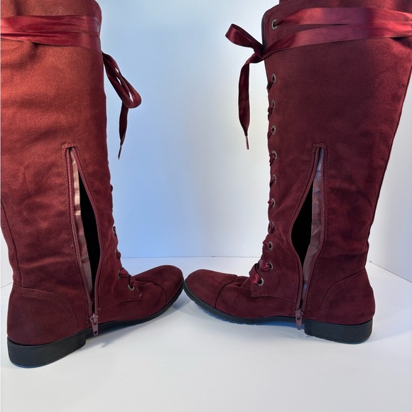 Steampunk Whimsigoth Fairy Pirate Tall Lace-Up Boots with Silky Ribbon Sz 9 - Picture 7 of 13